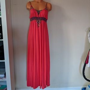 Lulumari coral red tribal print maxi dress L